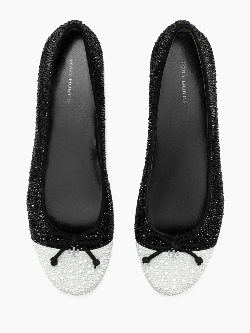 Tory Burch NEW Black Cap-Toe Crystal Suede Ballet Flats - Sz. 9.5